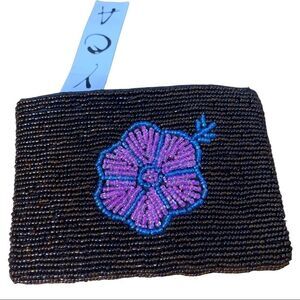 Brown Floral Beaded Coin Wallet